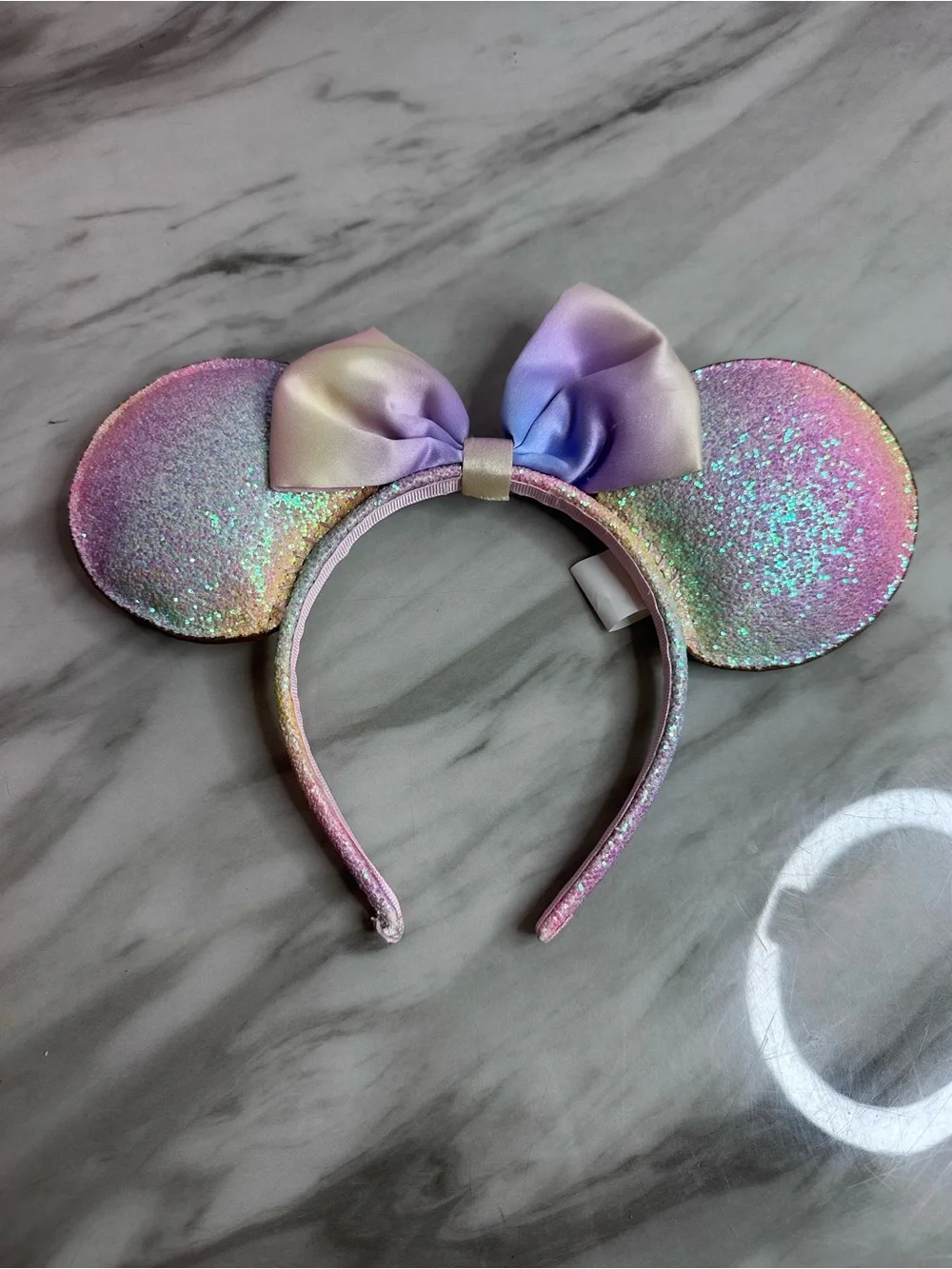 Disney Iridescent Pastel Mouse Ear Headband with Satin Bow - Pink Purple Blue